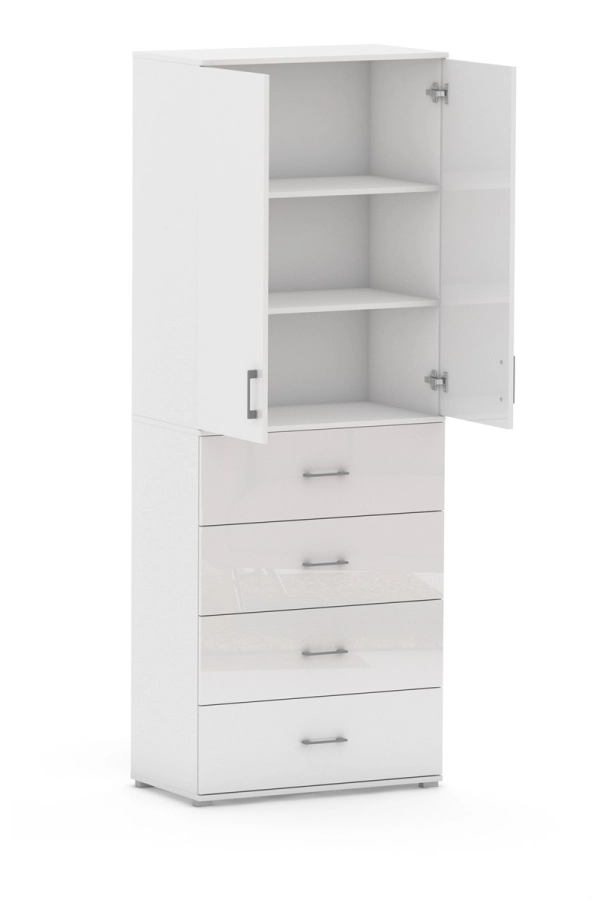 Regał Szafa POLA 215 4S3P2D - 4 szuflady- 4 szerokości do wyboru. Biały Połysk